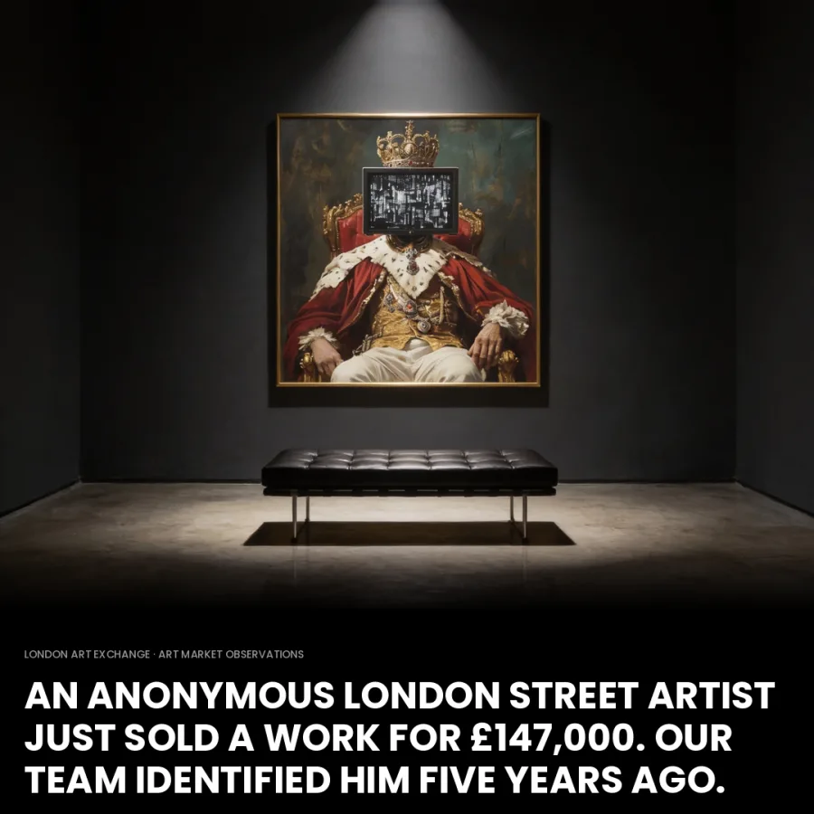 London Art Exchange advertisement for the artist report, themed around an anonymous artist.
