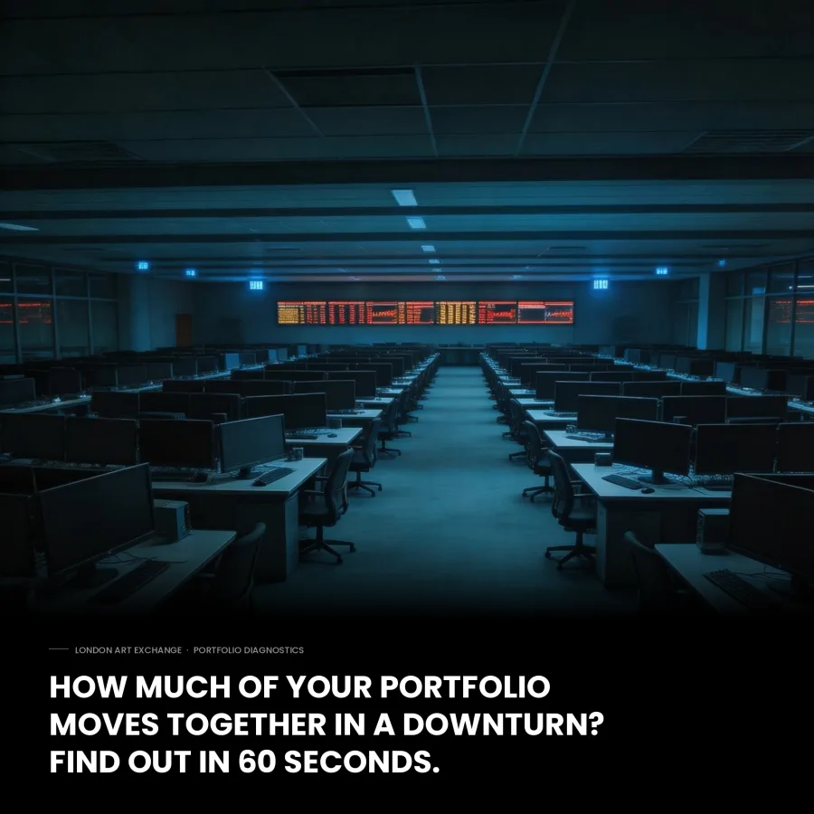 London Art Exchange advertisement about portfolio holdings moving together in a downturn.