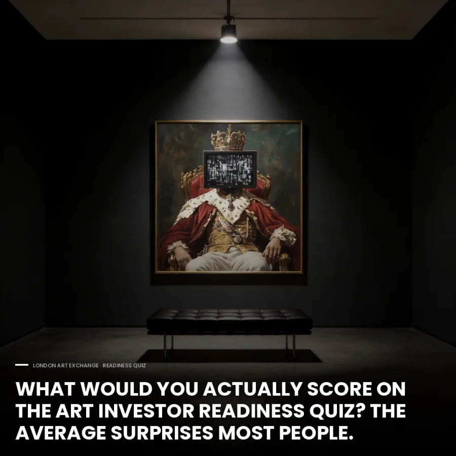 London Art Exchange readiness quiz advertisement set in a gallery.